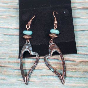 Patina Open Heart & Turquoise Drop Earrings NWT